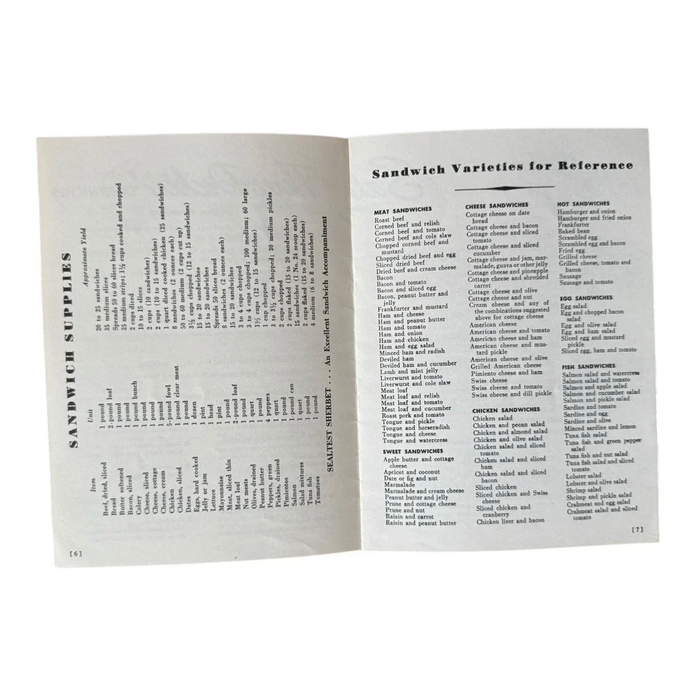 Sandwich Salad Suggestions 1950s‎ Sealtest Dairy Recipe Pamphlet